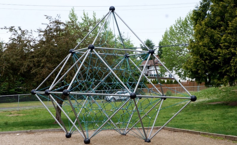 This diamond climbing structure is the only play equipment kids at EJ Dunn in Port Alberni current have (credit: Alberni Valley News) 