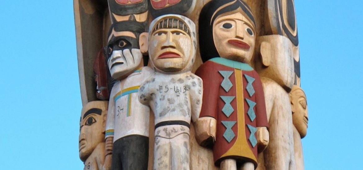 Close up of the Reconciliation Pole at UBC. Photo credit: Jeremy Board “Reconciliation pole-49” link