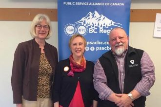 Janet with Irene Lanzinger, former President of the BC Federation of Labour and Bob Jackson, Public Service Alliance of Canada (PSAC) BC Regional Executive Vice-President